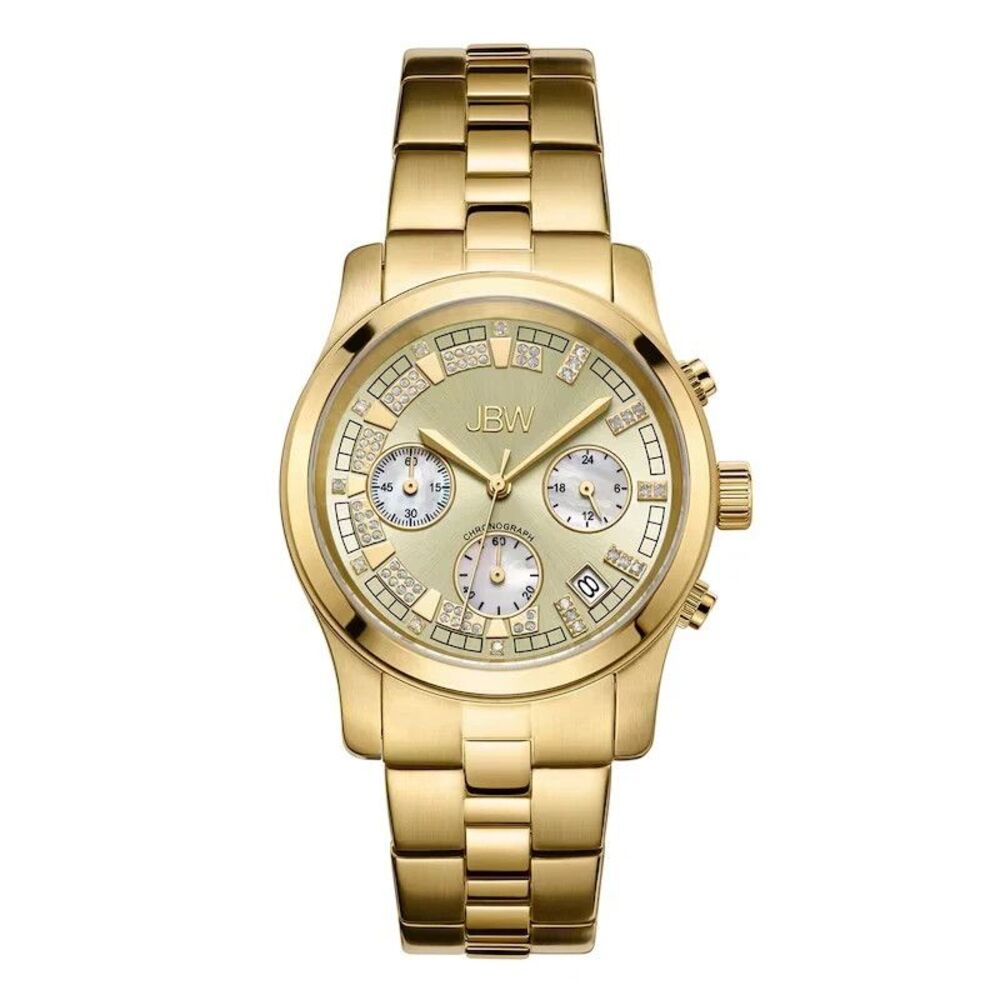 JBW Alessandra JB-6217-E Gold Tone Diamond Chronograph Womens Watch 38mm